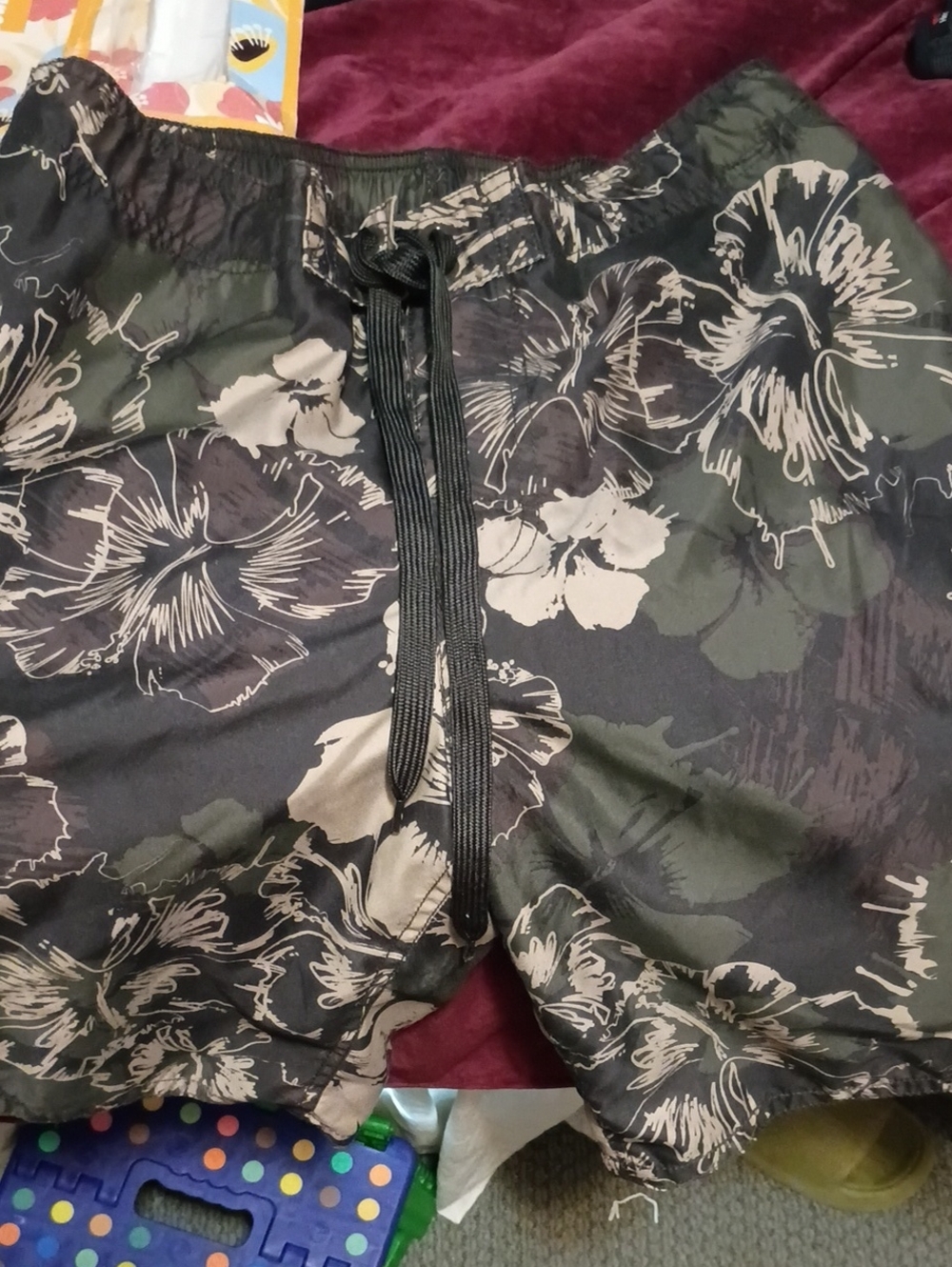Men's Floral Hybrid Swim Shorts - Black & Olive (never worn)